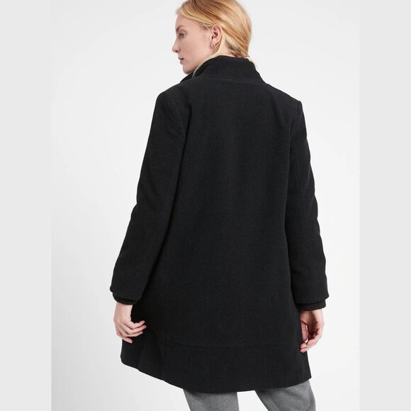 Banana Republic Italian Melton Stadium Coat Wool Coat Large Black - Picture 3 of 12